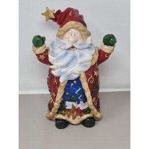 Vintage‎ Resin Christmas Scene Picket Fence Santa Clause Gold Red Blue Unique